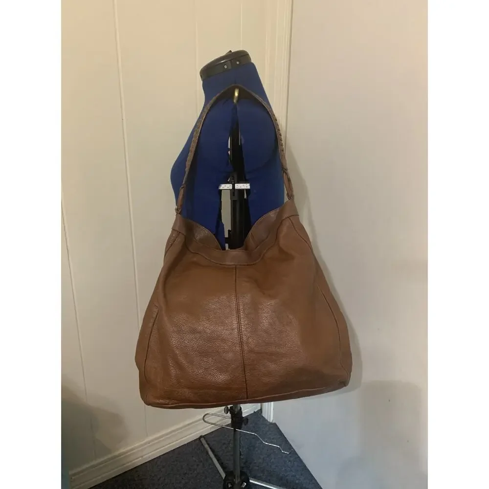 Banana Republic Large Cow Leather Hobo Bag 4 pockets Whipstitch Braided Strap - Picture 2 of 12